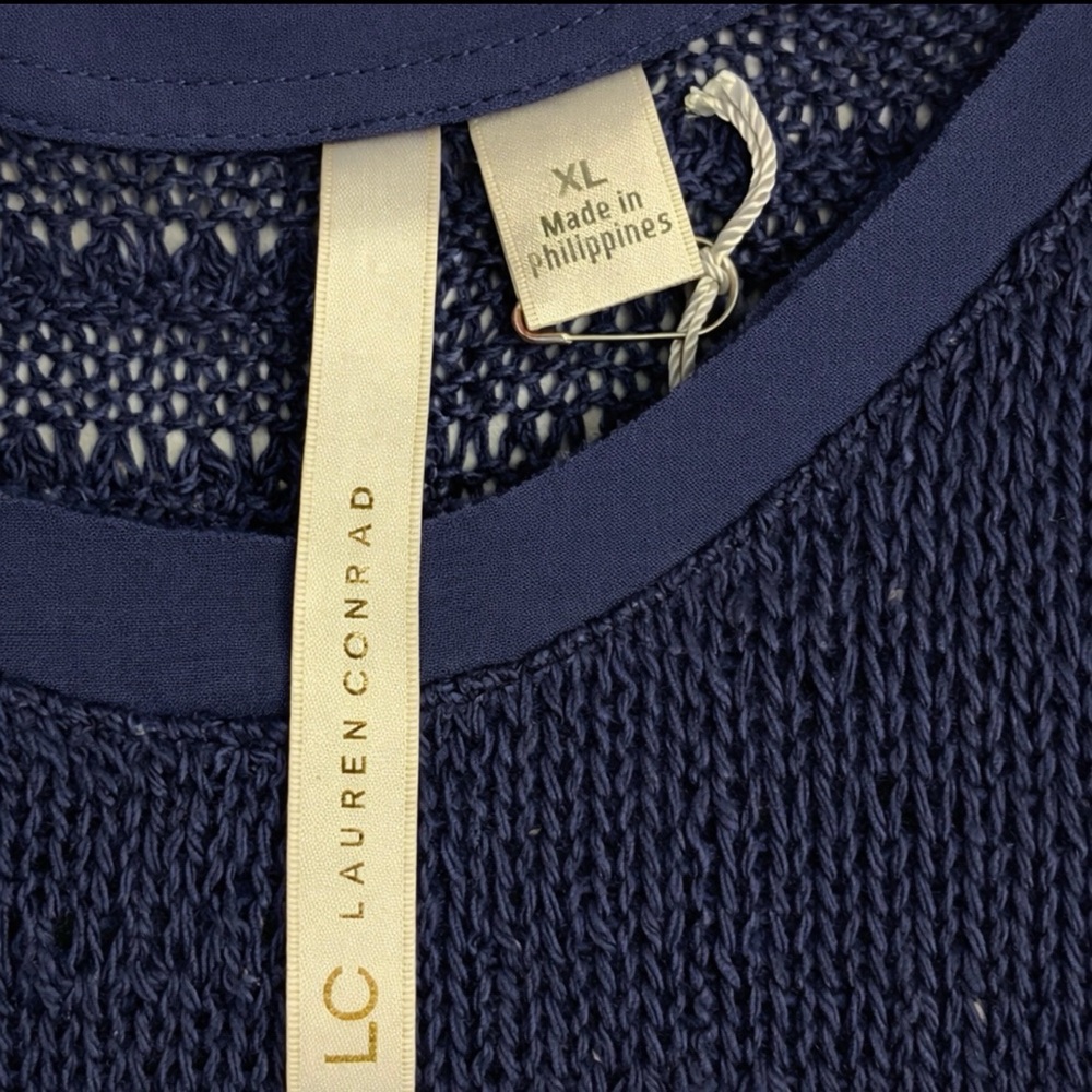 LC Lauren Conrad Chiffon Mixed Media Tank in Peacoat Navy ~ Size: XL ~ NWT - Picture 10 of 16